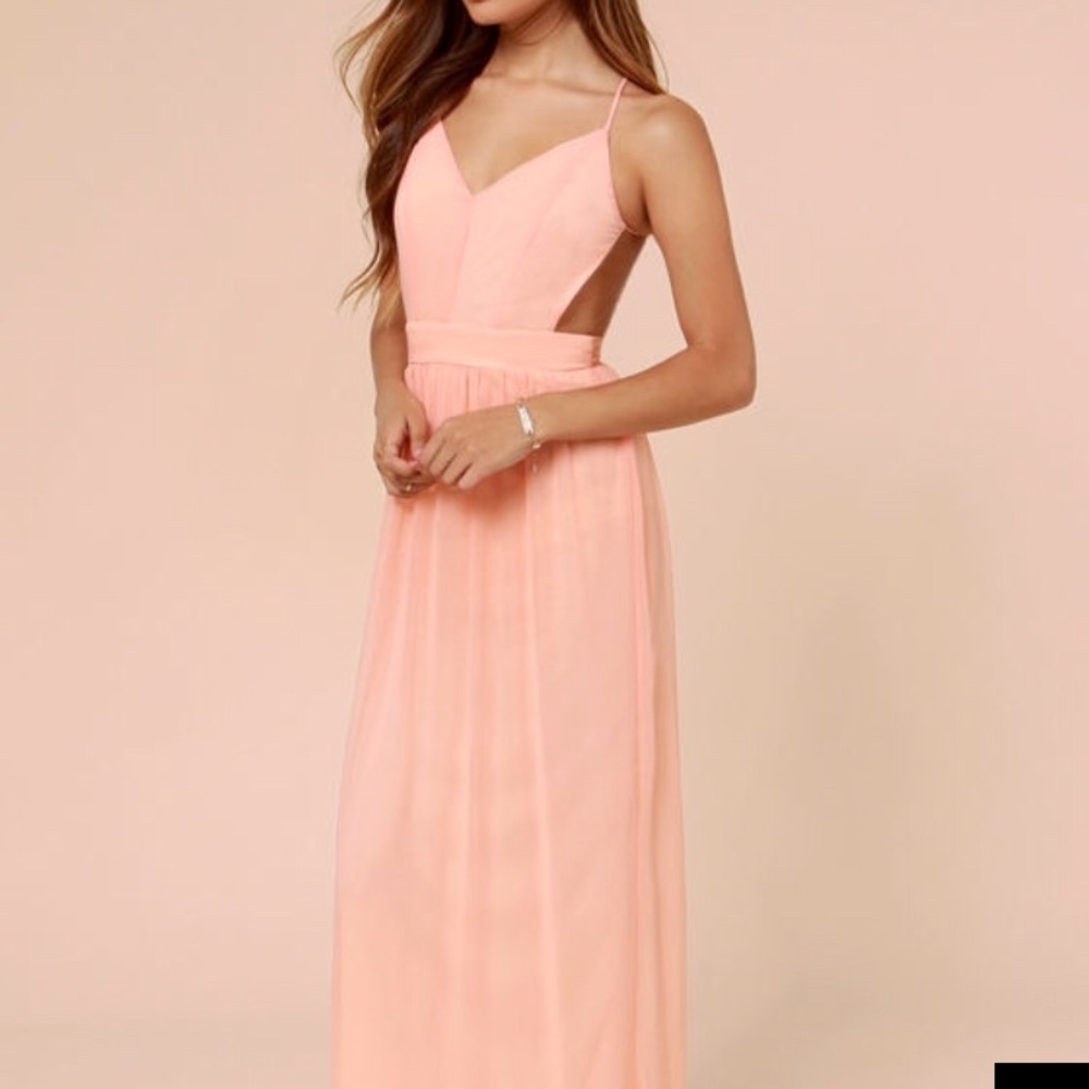 LuLus peach open back maxi dress